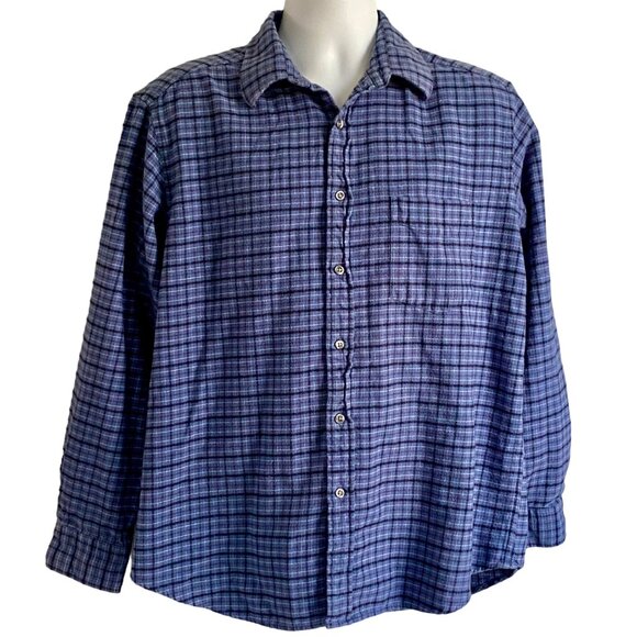 Club Room Blue Plaid Flannel Button Down Shirt Men's Large - Picture 2 of 8